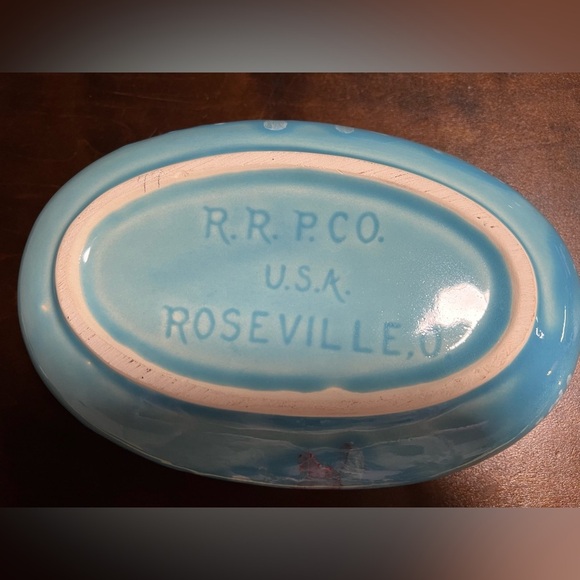 Vintage Robinson Ransbottom Blue/Pink Oval Planter Roseville MCM Drip - Picture 4 of 8